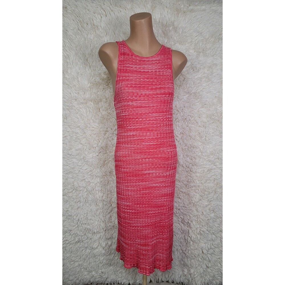 ZARA Ribbed Midi Dress Bodycon Size S Keyhole Back Pink Resortwear Sleeveles F